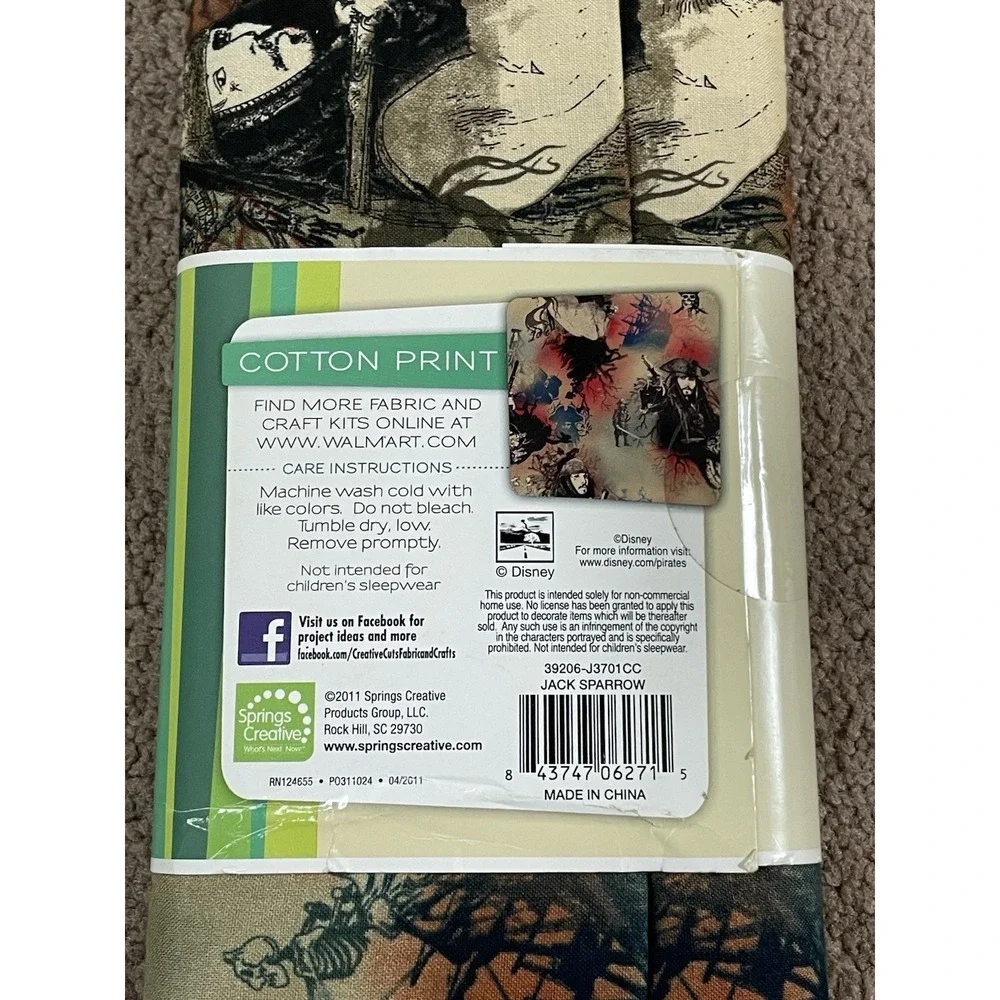 Jack Sparrow 2‎ Yards Creative Cuts 72 X 43 Cotton Fabric Quilting Craft Disney